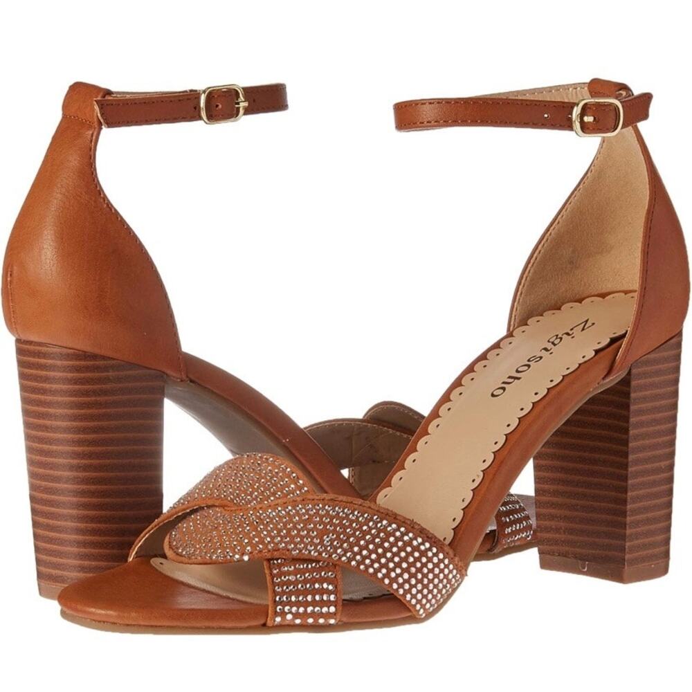 ZIGI SOHO Womens Garcelle Rhinestone Block Heel Sandals Size 10 Brown